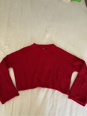 Red Cropped Knit Sweater